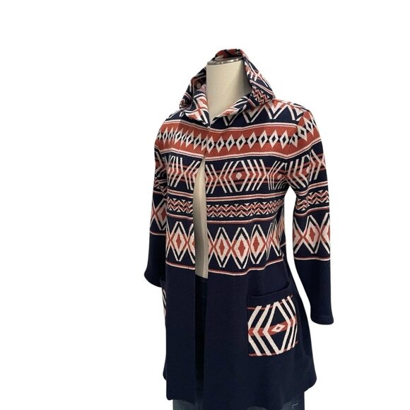 Rachel Zoe Aztec Cardigan Boho Tribal Navy Red XS Trendy Cozy Southwestern Fall - Picture 7 of 9